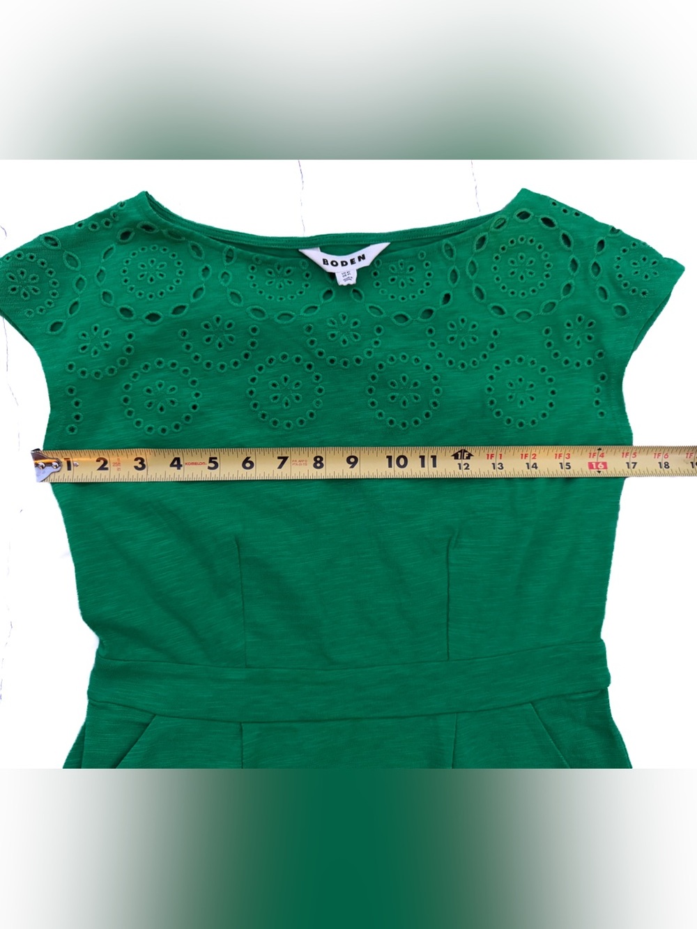 Boden NEW Green Florrie Broderie Jersey Dress 4L Eyelet Pockets NWOT Womens Bold - Picture 11 of 11